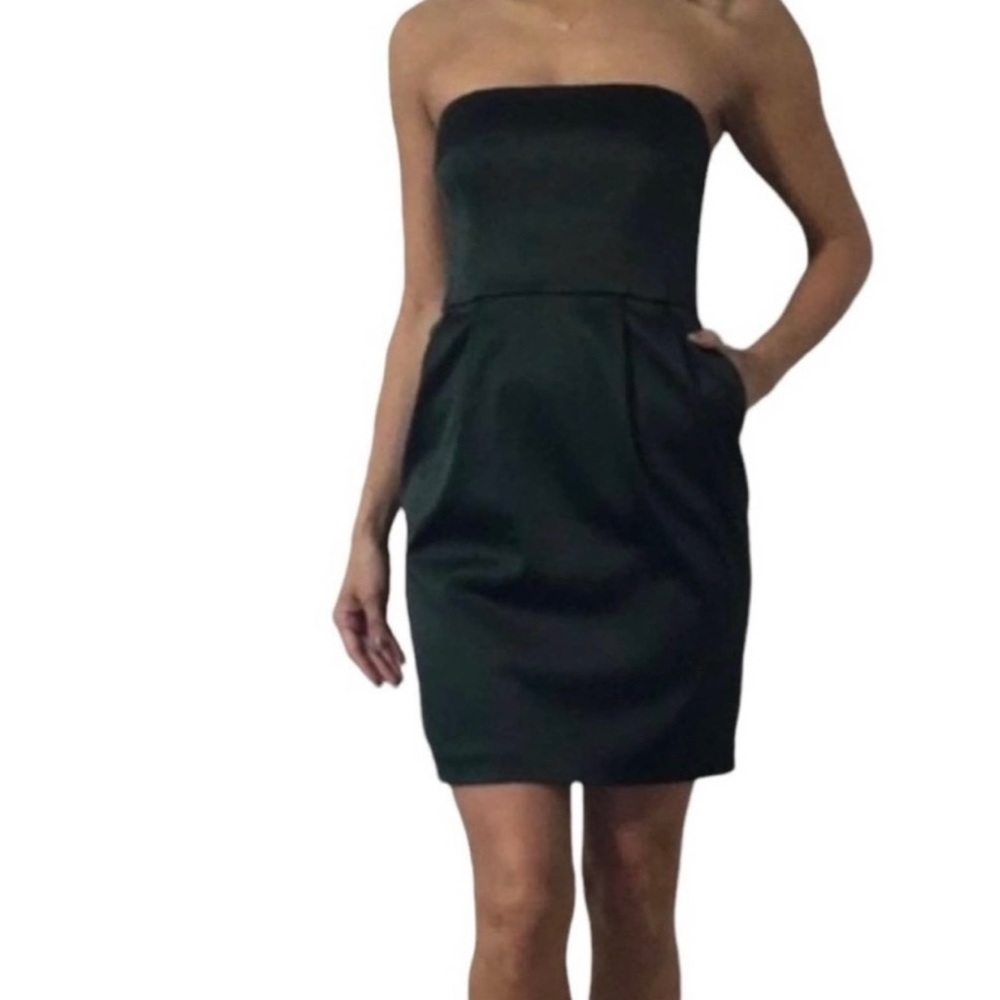 Express, size 4, strapless satin LBD.